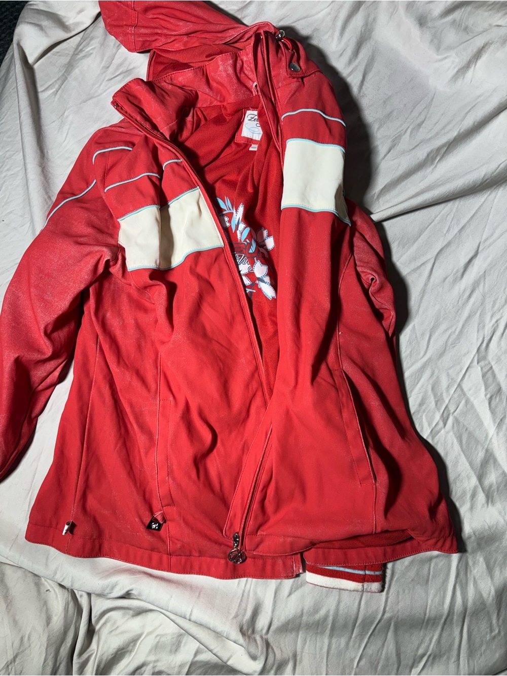 ZeroXposur Red Hooded Varsity Jacket with White Accents